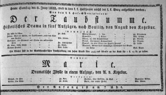 Theaterzettel (Oper und Burgtheater in Wien) 18220608 Seite: 1