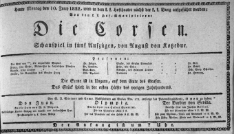 Theaterzettel (Oper und Burgtheater in Wien) 18220610 Seite: 1