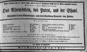 Theaterzettel (Oper und Burgtheater in Wien) 18220611 Seite: 1
