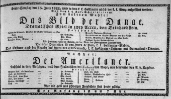 Theaterzettel (Oper und Burgtheater in Wien) 18220615 Seite: 1