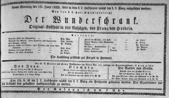 Theaterzettel (Oper und Burgtheater in Wien) 18220616 Seite: 1