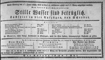 Theaterzettel (Oper und Burgtheater in Wien) 18220617 Seite: 1