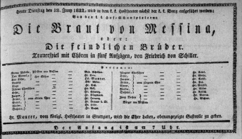 Theaterzettel (Oper und Burgtheater in Wien) 18220618 Seite: 1