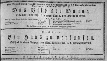 Theaterzettel (Oper und Burgtheater in Wien) 18220619 Seite: 1