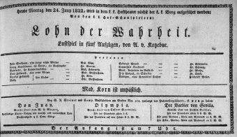 Theaterzettel (Oper und Burgtheater in Wien) 18220624 Seite: 1