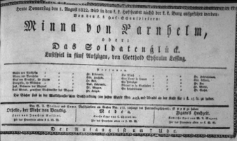 Theaterzettel (Oper und Burgtheater in Wien) 18220801 Seite: 1