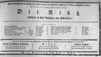 Theaterzettel (Oper und Burgtheater in Wien) 18220806 Seite: 1