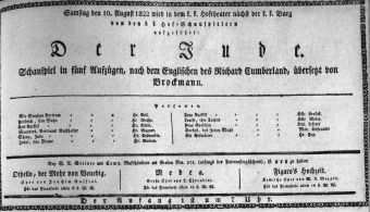 Theaterzettel (Oper und Burgtheater in Wien) 18220810 Seite: 1
