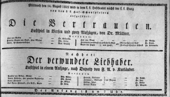 Theaterzettel (Oper und Burgtheater in Wien) 18220814 Seite: 1