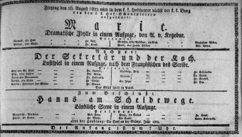 Theaterzettel (Oper und Burgtheater in Wien) 18220816 Seite: 1