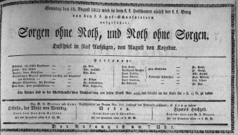 Theaterzettel (Oper und Burgtheater in Wien) 18220818 Seite: 1