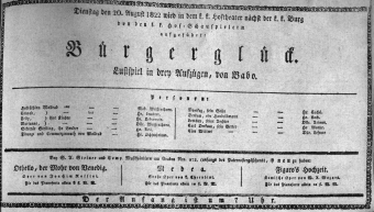 Theaterzettel (Oper und Burgtheater in Wien) 18220820 Seite: 1