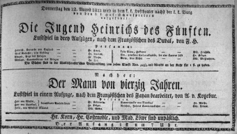 Theaterzettel (Oper und Burgtheater in Wien) 18220822 Seite: 1