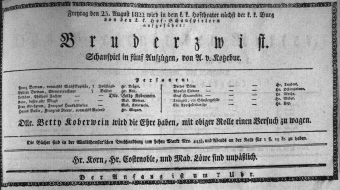Theaterzettel (Oper und Burgtheater in Wien) 18220823 Seite: 1