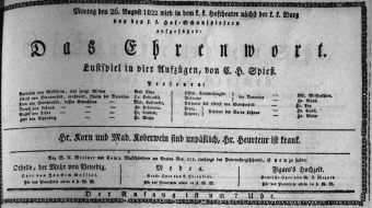 Theaterzettel (Oper und Burgtheater in Wien) 18220826 Seite: 1