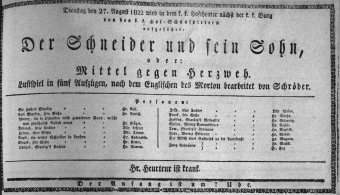 Theaterzettel (Oper und Burgtheater in Wien) 18220827 Seite: 1