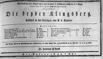 Theaterzettel (Oper und Burgtheater in Wien) 18220828 Seite: 1
