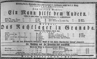 Theaterzettel (Oper und Burgtheater in Wien) 18220903 Seite: 1