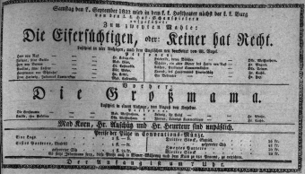 Theaterzettel (Oper und Burgtheater in Wien) 18220907 Seite: 1