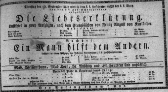 Theaterzettel (Oper und Burgtheater in Wien) 18220910 Seite: 1