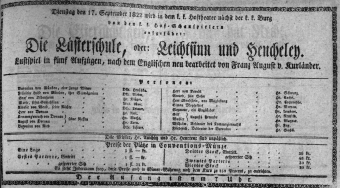 Theaterzettel (Oper und Burgtheater in Wien) 18220917 Seite: 1