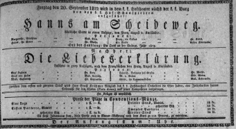 Theaterzettel (Oper und Burgtheater in Wien) 18220920 Seite: 1
