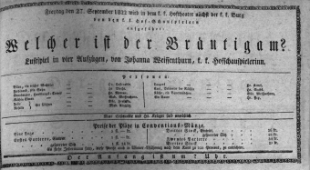 Theaterzettel (Oper und Burgtheater in Wien) 18220927 Seite: 1