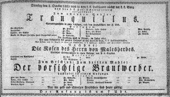 Theaterzettel (Oper und Burgtheater in Wien) 18221001 Seite: 1