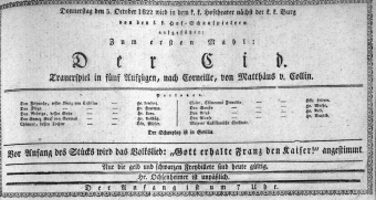 Theaterzettel (Oper und Burgtheater in Wien) 18221003 Seite: 1