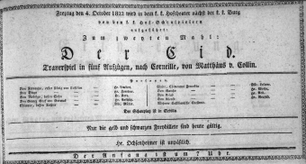 Theaterzettel (Oper und Burgtheater in Wien) 18221004 Seite: 1