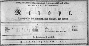 Theaterzettel (Oper und Burgtheater in Wien) 18221007 Seite: 1
