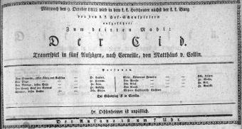 Theaterzettel (Oper und Burgtheater in Wien) 18221009 Seite: 1