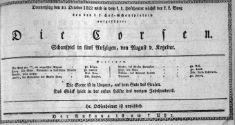 Theaterzettel (Oper und Burgtheater in Wien) 18221010 Seite: 1