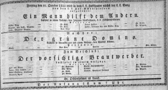 Theaterzettel (Oper und Burgtheater in Wien) 18221011 Seite: 1