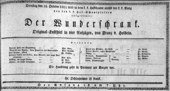 Theaterzettel (Oper und Burgtheater in Wien) 18221015 Seite: 1