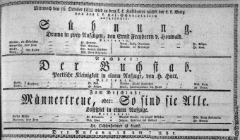 Theaterzettel (Oper und Burgtheater in Wien) 18221016 Seite: 1
