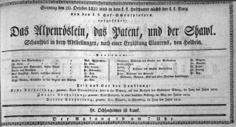 Theaterzettel (Oper und Burgtheater in Wien) 18221020 Seite: 1