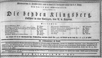Theaterzettel (Oper und Burgtheater in Wien) 18221023 Seite: 1