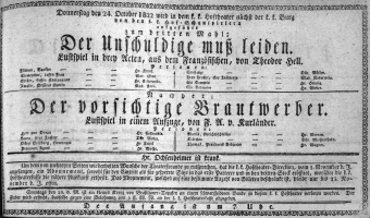 Theaterzettel (Oper und Burgtheater in Wien) 18221024 Seite: 1