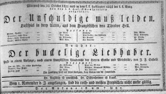 Theaterzettel (Oper und Burgtheater in Wien) 18221030 Seite: 1