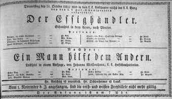 Theaterzettel (Oper und Burgtheater in Wien) 18221031 Seite: 1