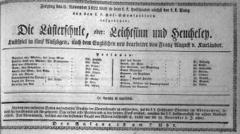 Theaterzettel (Oper und Burgtheater in Wien) 18221108 Seite: 1