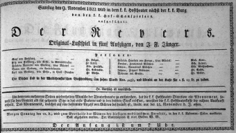 Theaterzettel (Oper und Burgtheater in Wien) 18221109 Seite: 1