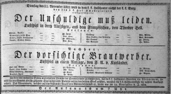 Theaterzettel (Oper und Burgtheater in Wien) 18221112 Seite: 1