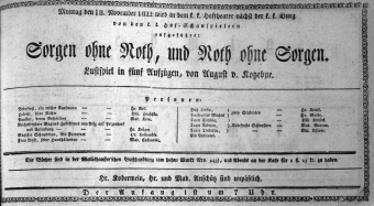 Theaterzettel (Oper und Burgtheater in Wien) 18221118 Seite: 1