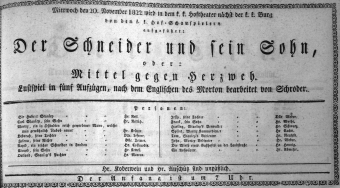 Theaterzettel (Oper und Burgtheater in Wien) 18221120 Seite: 1