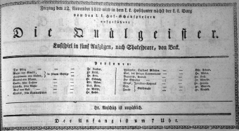 Theaterzettel (Oper und Burgtheater in Wien) 18221122 Seite: 1