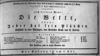Theaterzettel (Oper und Burgtheater in Wien) 18221130 Seite: 1