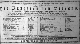 Theaterzettel (Oper und Burgtheater in Wien) 18221201 Seite: 1