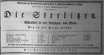 Theaterzettel (Oper und Burgtheater in Wien) 18221216 Seite: 1